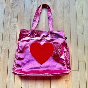 Lazy oaf pink metallic bag with felted red heart